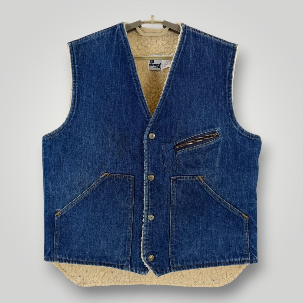 Vintage Come On Strong Vest Mens M USA Denim Sherpa Lined Workwear Union Made